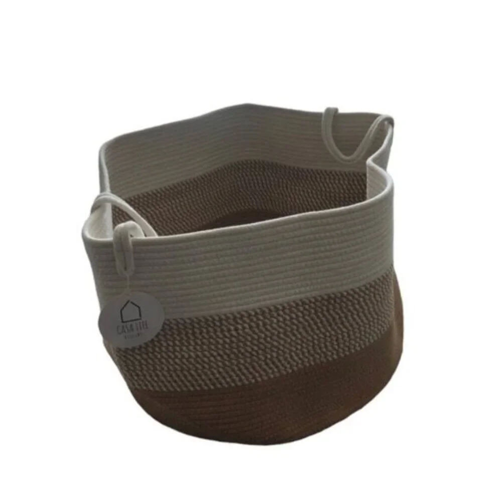 CASA LIFE DESIGNS Large Storage Durable Basket W Handles Brown White 14